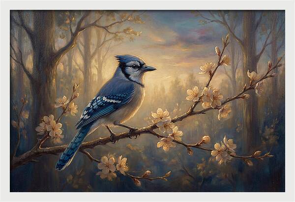 Blue Jay Among Blossoms