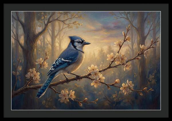 Blue Jay Among Blossoms
