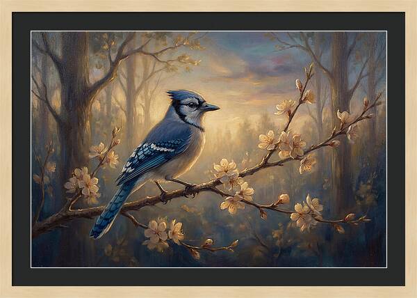 Blue Jay Among Blossoms