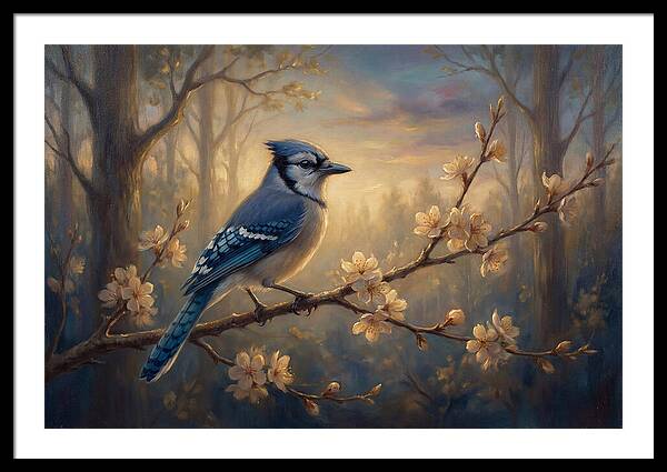 Blue Jay Among Blossoms