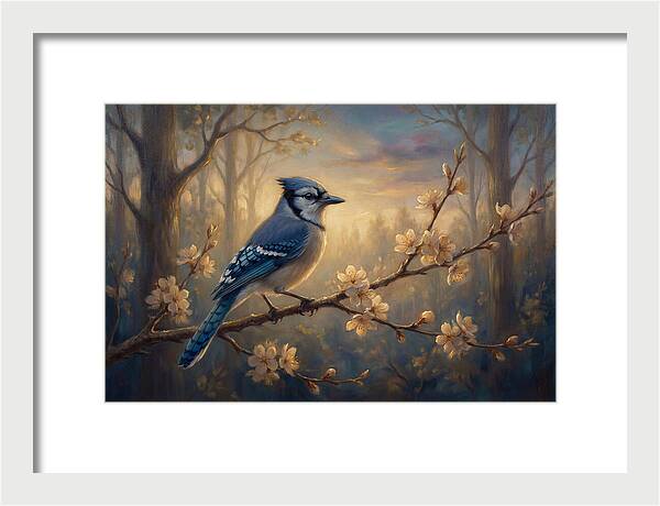 Blue Jay Among Blossoms