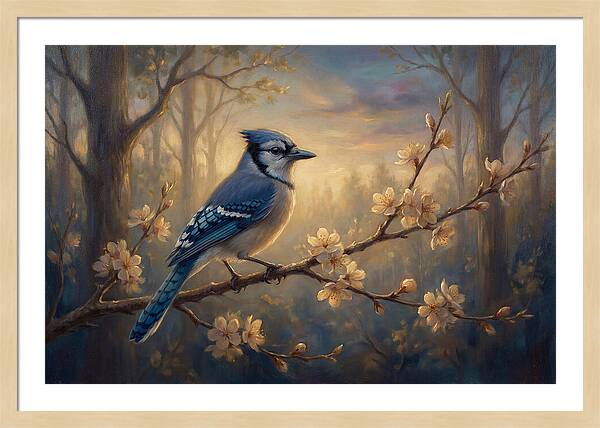 Blue Jay Among Blossoms
