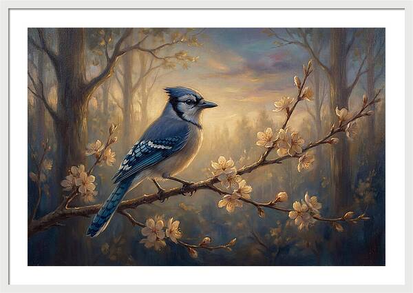 Blue Jay Among Blossoms
