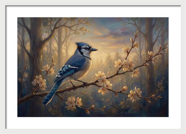 Blue Jay Among Blossoms