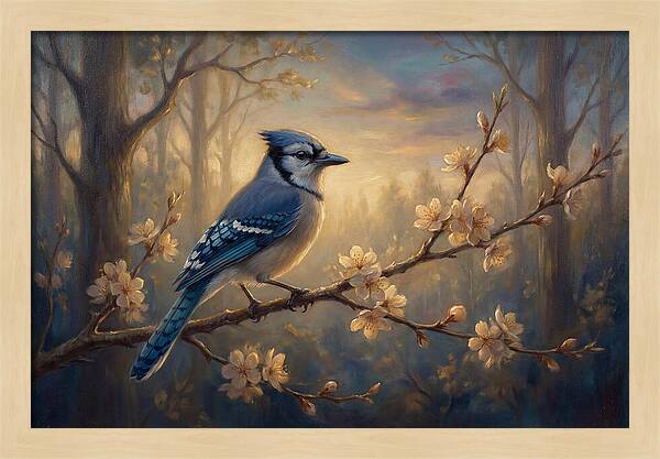 Blue Jay Among Blossoms