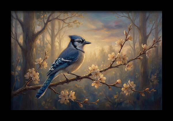 Blue Jay Among Blossoms