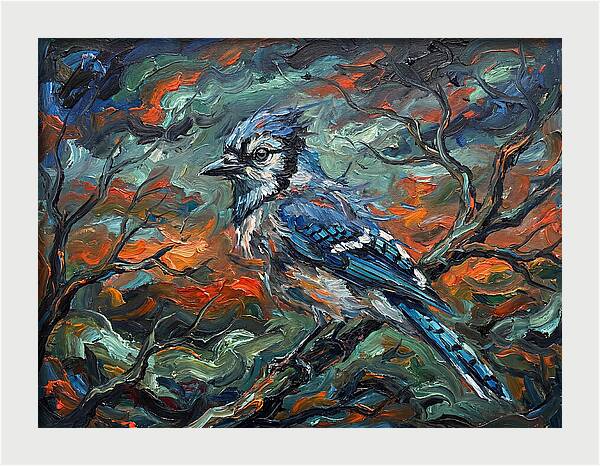 Blue Jay In Expressionist Style