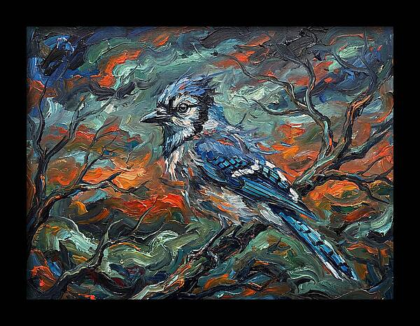 Blue Jay In Expressionist Style