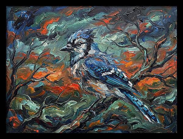 Blue Jay In Expressionist Style