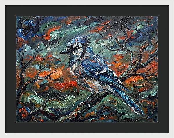 Blue Jay In Expressionist Style