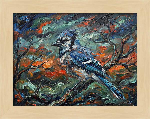 Blue Jay In Expressionist Style