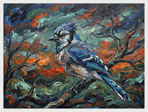 Blue Jay In Expressionist Style