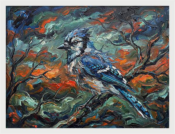 Blue Jay In Expressionist Style