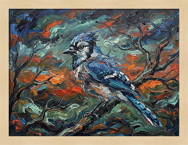 Blue Jay In Expressionist Style