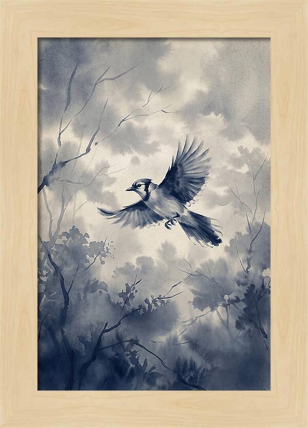 Blue Jay In Mid Flight