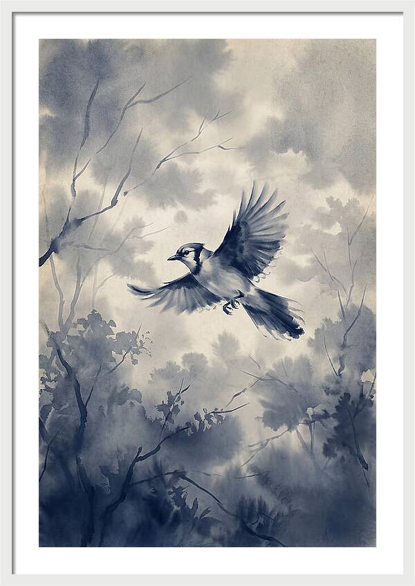 Blue Jay In Mid Flight