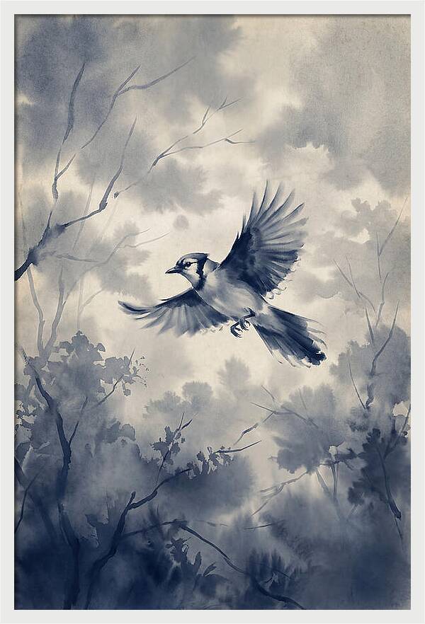 Blue Jay In Mid Flight