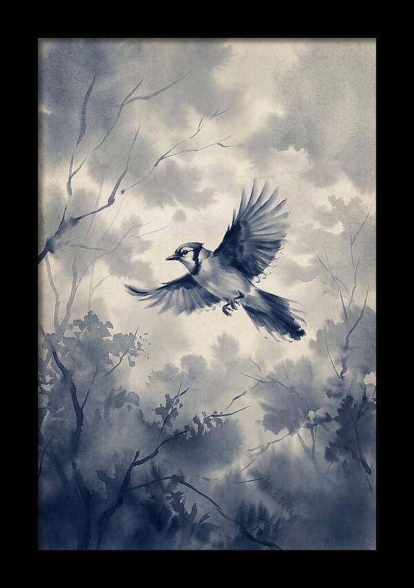 Blue Jay In Mid Flight