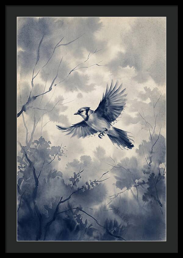 Blue Jay In Mid Flight
