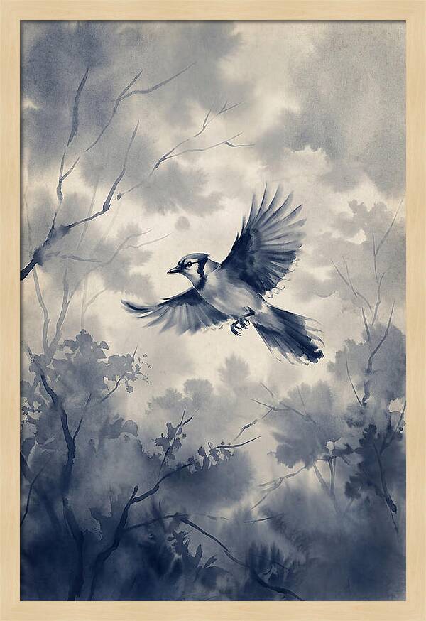 Blue Jay In Mid Flight