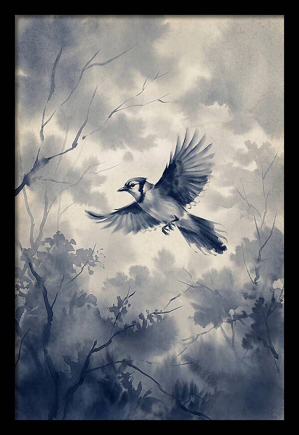 Blue Jay In Mid Flight