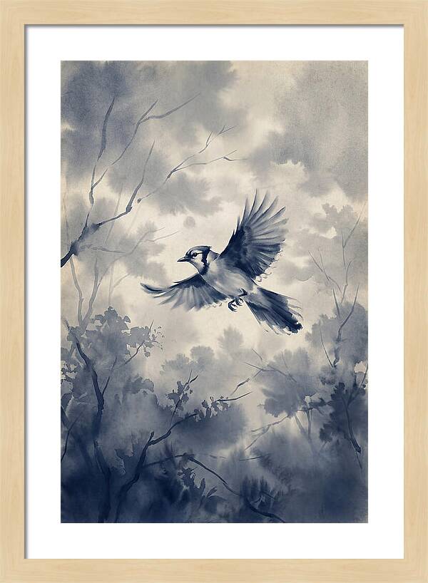 Blue Jay In Mid Flight