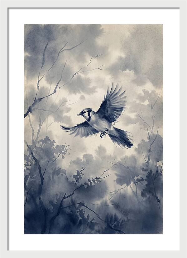 Blue Jay In Mid Flight