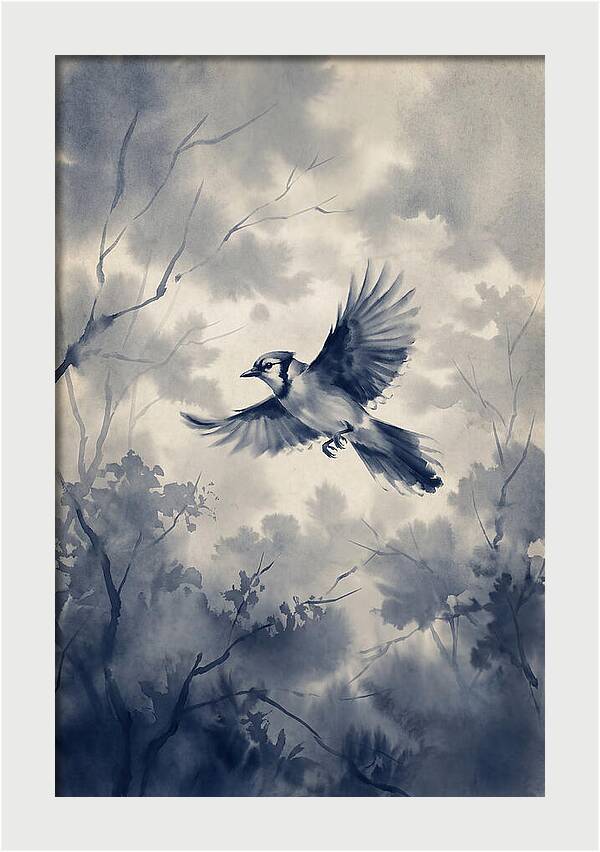 Blue Jay In Mid Flight