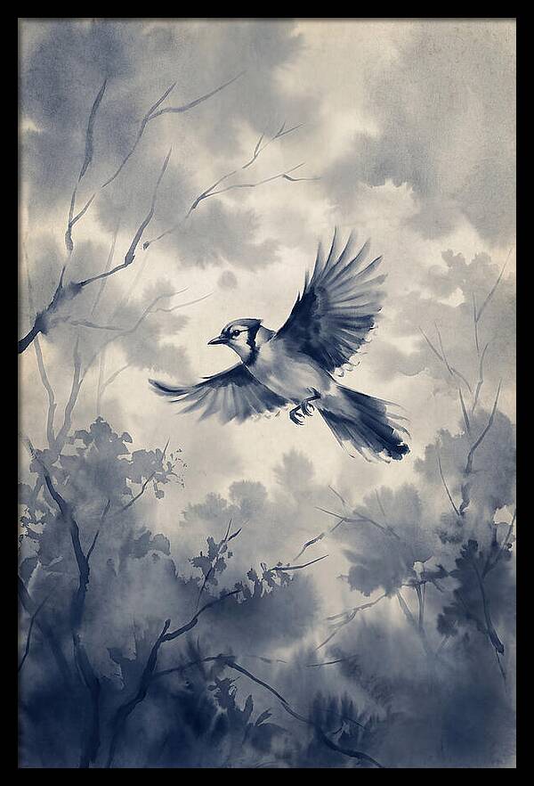 Blue Jay In Mid Flight