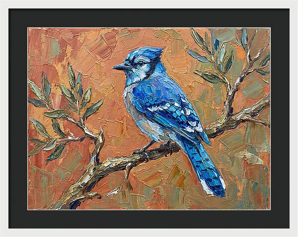Blue Jay Perched Amongst Olive Leaves