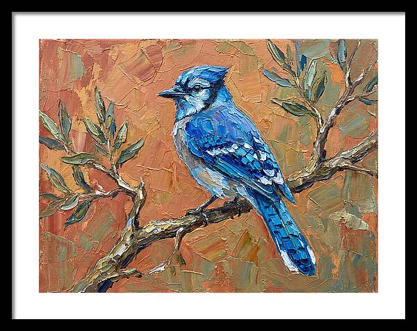 Blue Jay Perched Amongst Olive Leaves