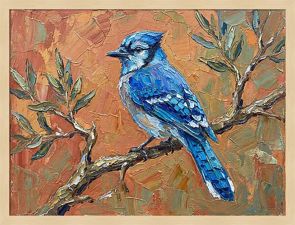 Blue Jay Perched Amongst Olive Leaves