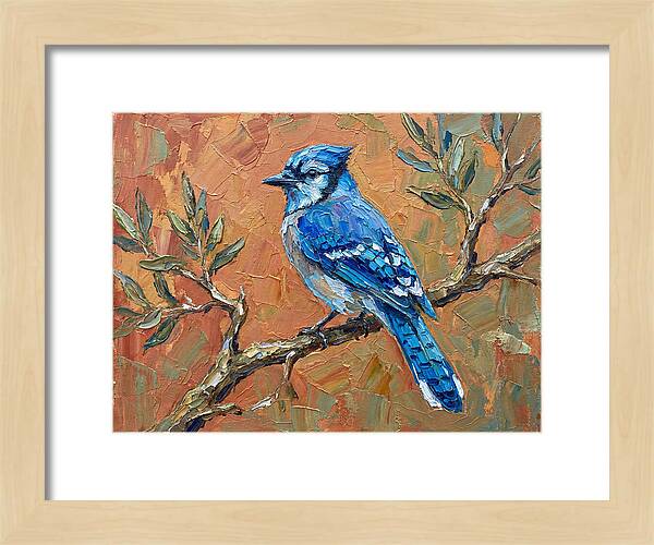 Blue Jay Perched Amongst Olive Leaves