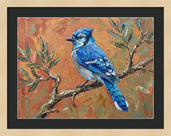 Blue Jay Perched Amongst Olive Leaves