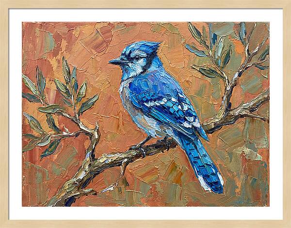 Blue Jay Perched Amongst Olive Leaves