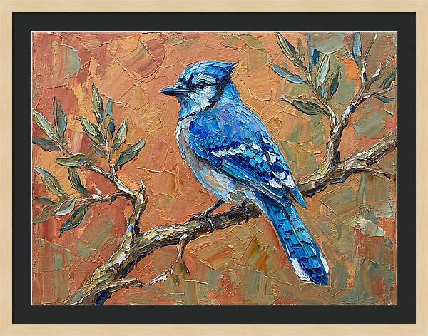 Blue Jay Perched Amongst Olive Leaves