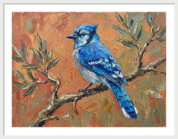 Blue Jay Perched Amongst Olive Leaves