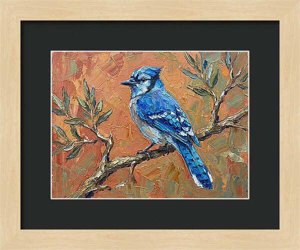 Blue Jay Perched Amongst Olive Leaves