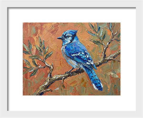 Blue Jay Perched Amongst Olive Leaves
