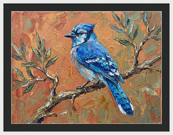 Blue Jay Perched Amongst Olive Leaves