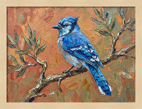 Blue Jay Perched Amongst Olive Leaves