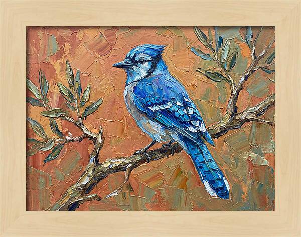 Blue Jay Perched Amongst Olive Leaves