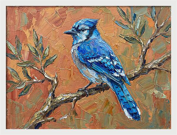 Blue Jay Perched Amongst Olive Leaves