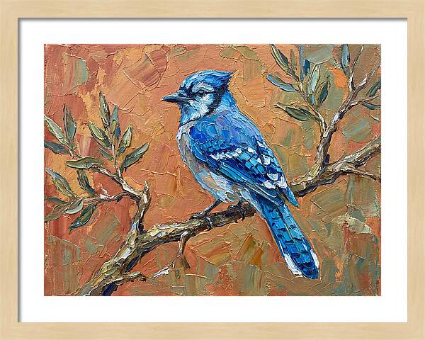 Blue Jay Perched Amongst Olive Leaves