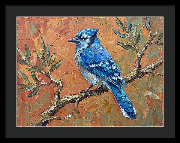 Blue Jay Perched Amongst Olive Leaves