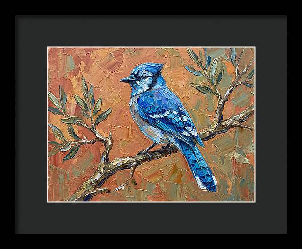 Blue Jay Perched Amongst Olive Leaves
