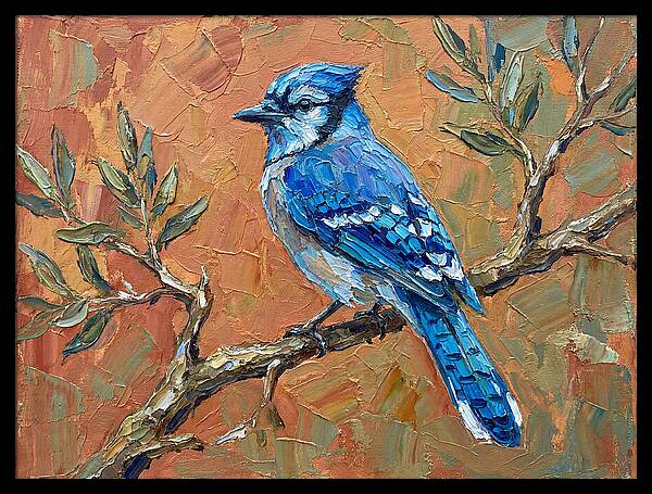 Blue Jay Perched Amongst Olive Leaves