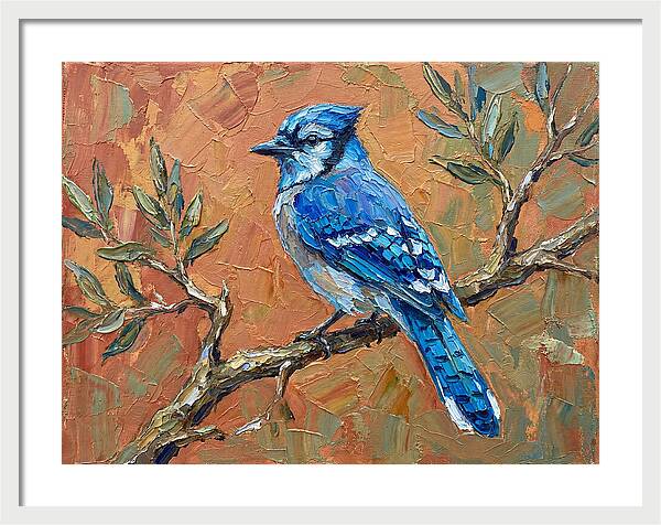 Blue Jay Perched Amongst Olive Leaves