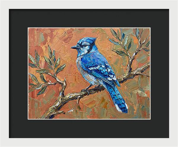 Blue Jay Perched Amongst Olive Leaves