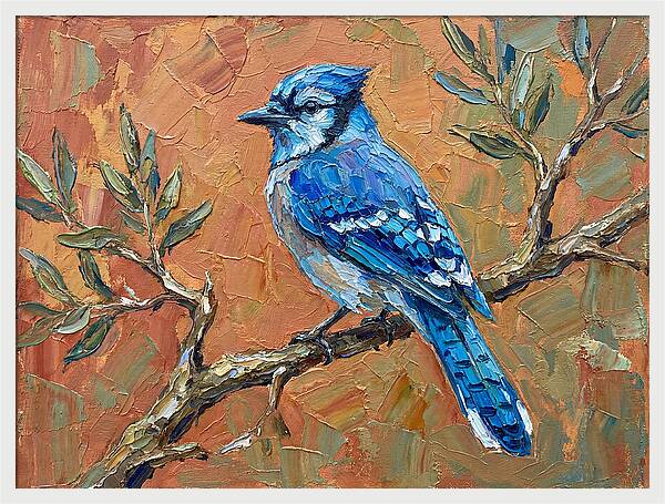 Blue Jay Perched Amongst Olive Leaves